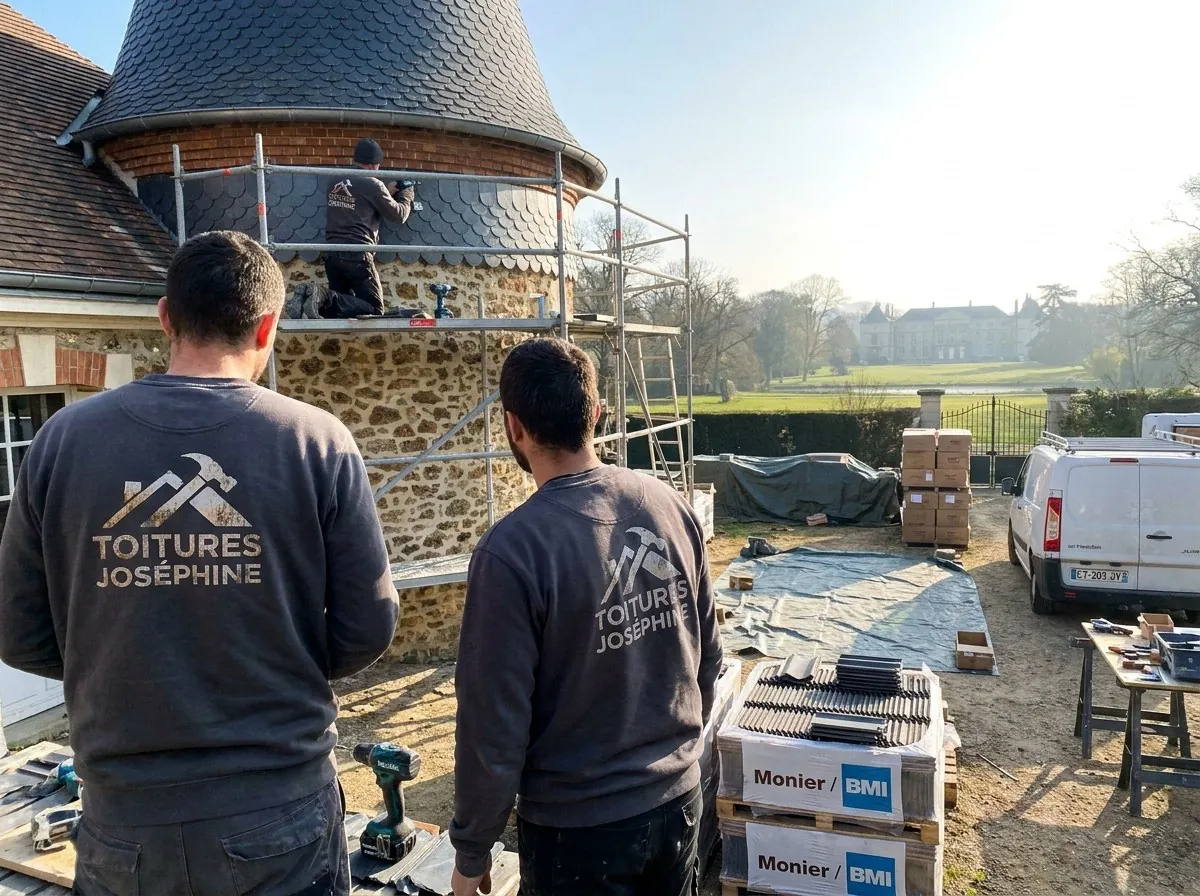 Chantier en cours à Rueil-Malmaison, équipe Toitures Joséphine
